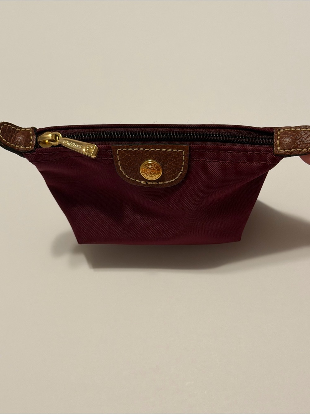 Longchamp Le Pliage Burgundy Nylon Coin purse with Brown Trim - Picture 7 of 9